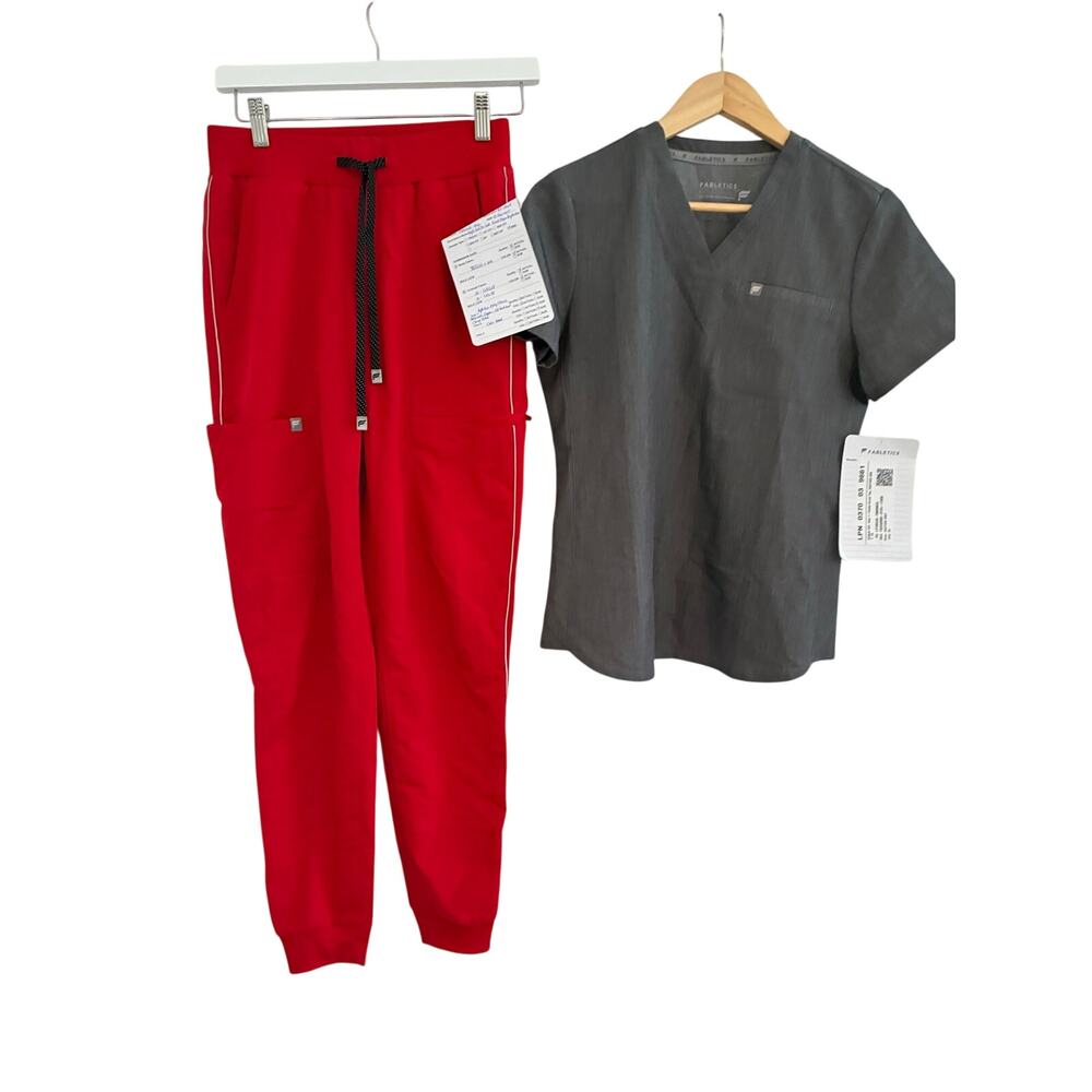 NWT Fabletics Womens XS High Rise On Call Joggers Red & XS Vital Top Gray READ
